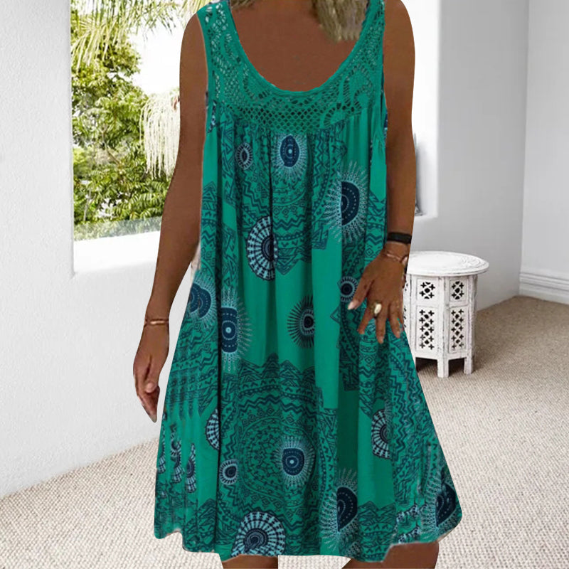Women Summer O-Neck Sleeveless Print Dress – cliprain