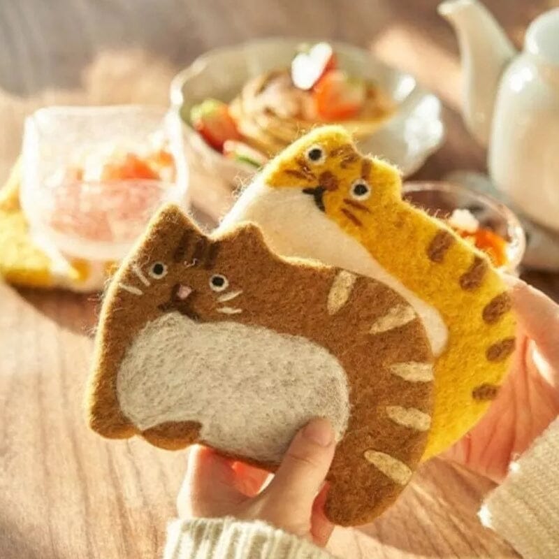 Cute Handmade Wool Felt Animal Kitty Cat Cup Coasters