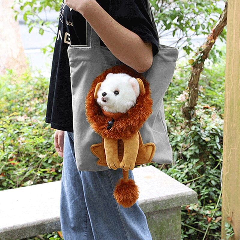 Lion-Shaped Pet Canvas Shoulder Bag