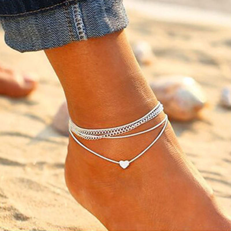 Bohemian Heart Shaped Double Anklet