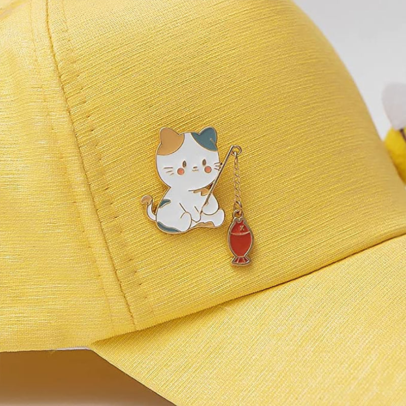 Cute Cat Fishing Brooch