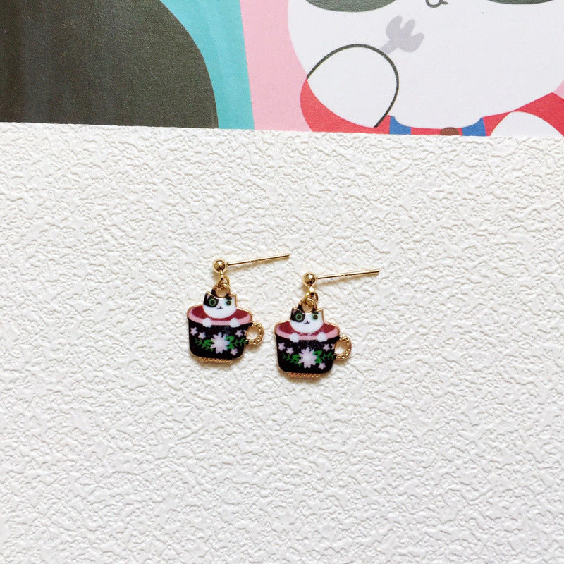 Beautifully Detailed Cat In Teacup Earrings