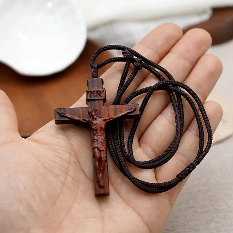 Jesus Cross Wooden Necklace