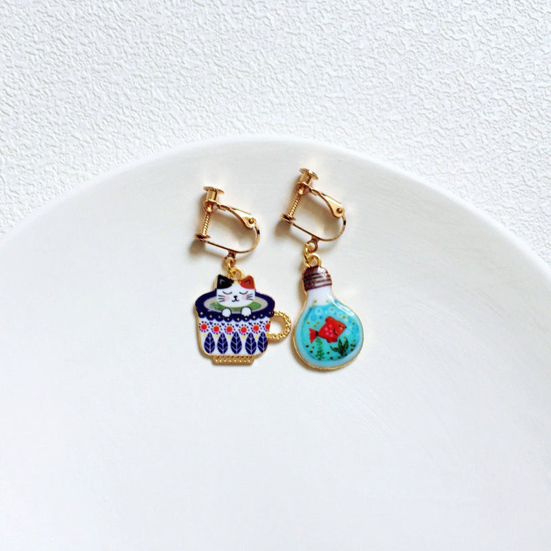 Beautifully Detailed Cat In Teacup Earrings