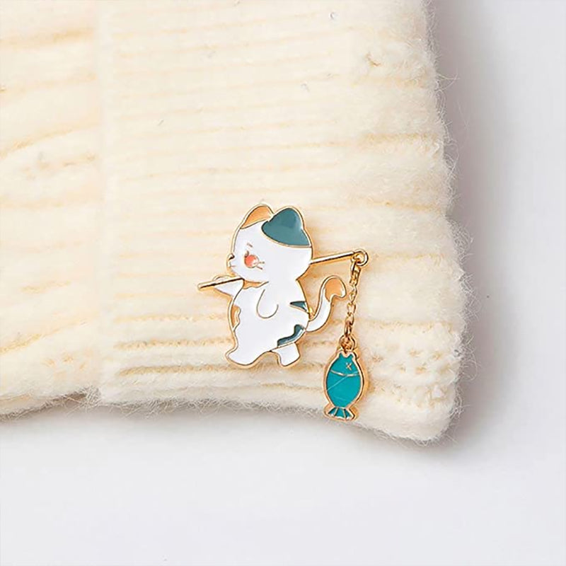 Cute Cat Fishing Brooch