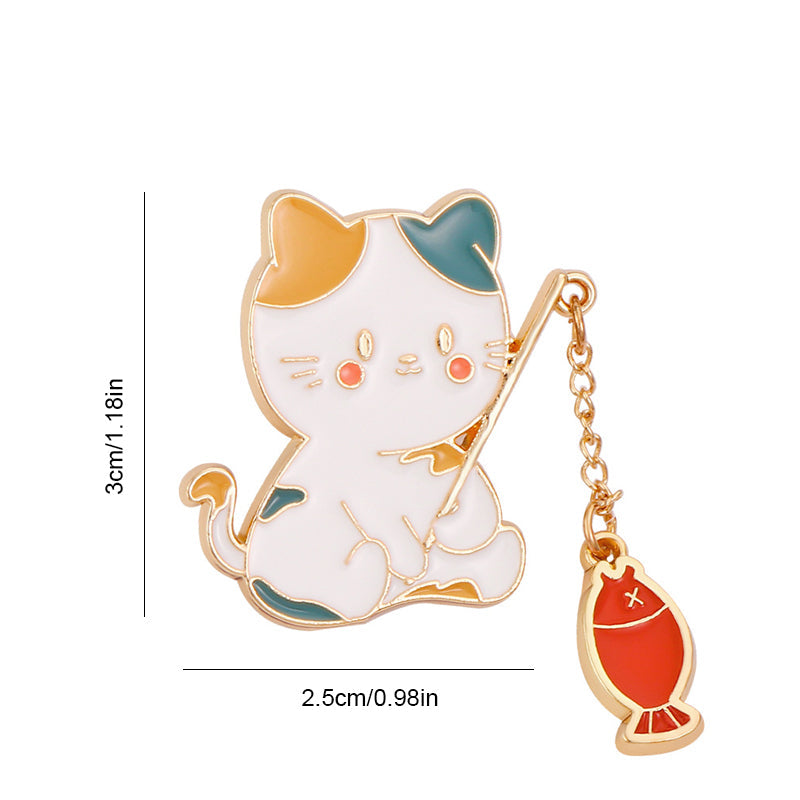 Cute Cat Fishing Brooch