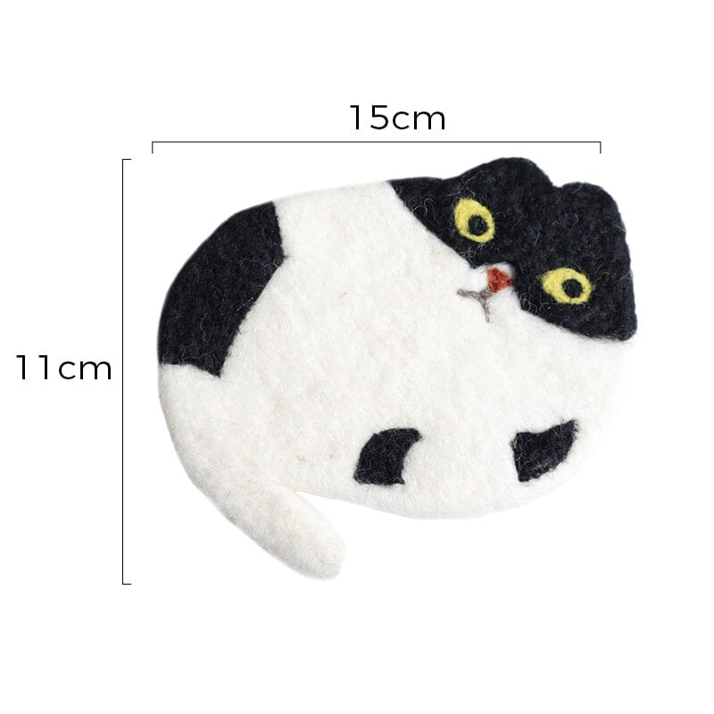 Cute Handmade Wool Felt Animal Kitty Cat Cup Coasters