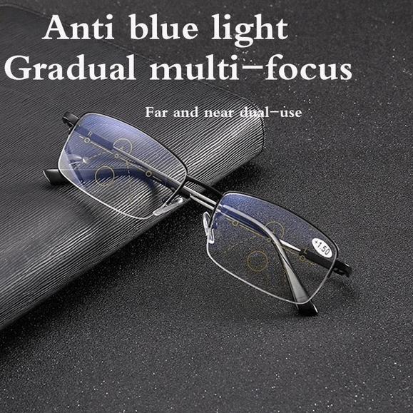 Titanium progressive far and near dual-use reading glasses