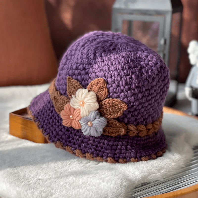 French Thicken Women's Flowers Knitted Woolen Hat