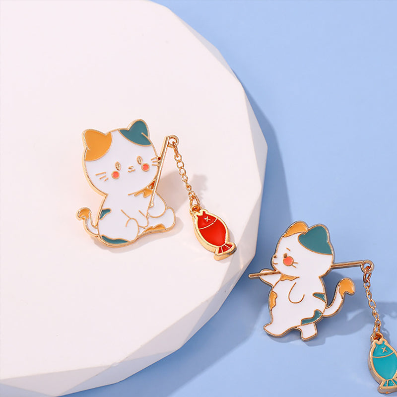 Cute Cat Fishing Brooch