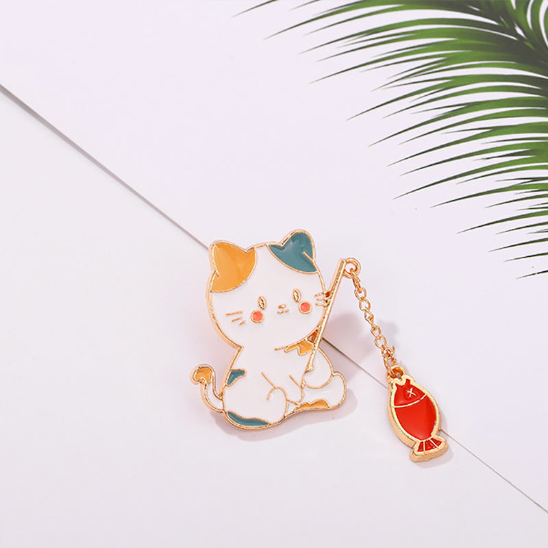 Cute Cat Fishing Brooch