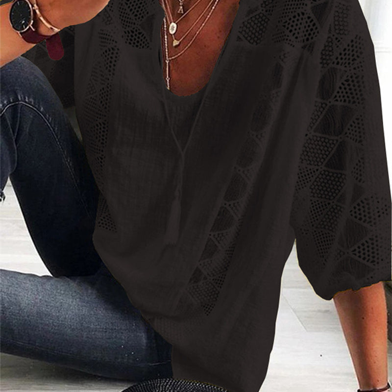 Ladies Lace Solid Splicing Top