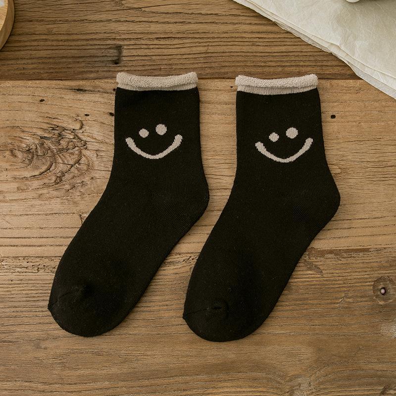 Lovely Smile Face Cotton Socks, 5 pairs