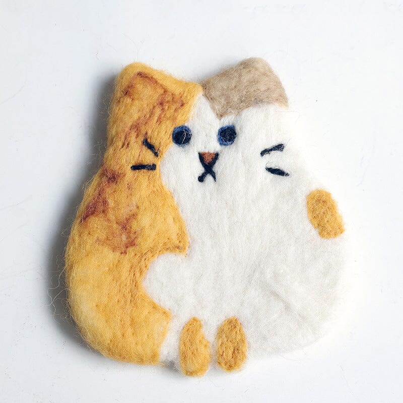 Cute Handmade Wool Felt Animal Kitty Cat Cup Coasters