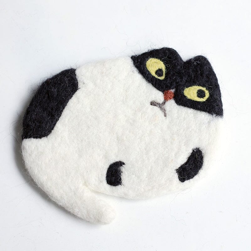 Cute Handmade Wool Felt Animal Kitty Cat Cup Coasters