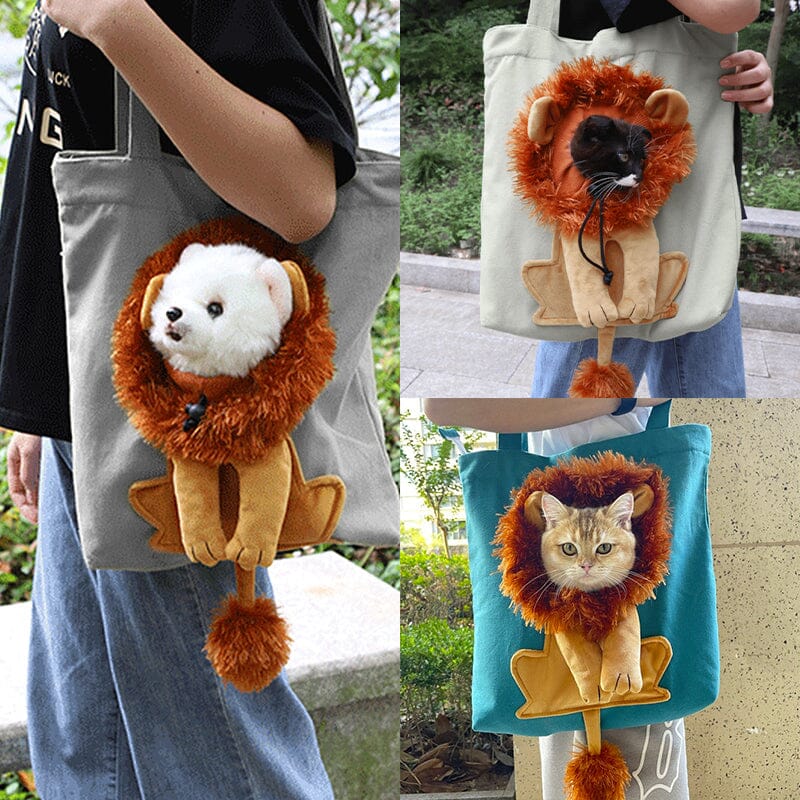 Lion-Shaped Pet Canvas Shoulder Bag