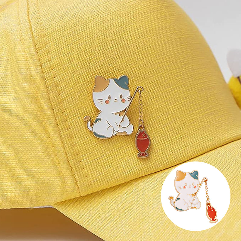 Cute Cat Fishing Brooch