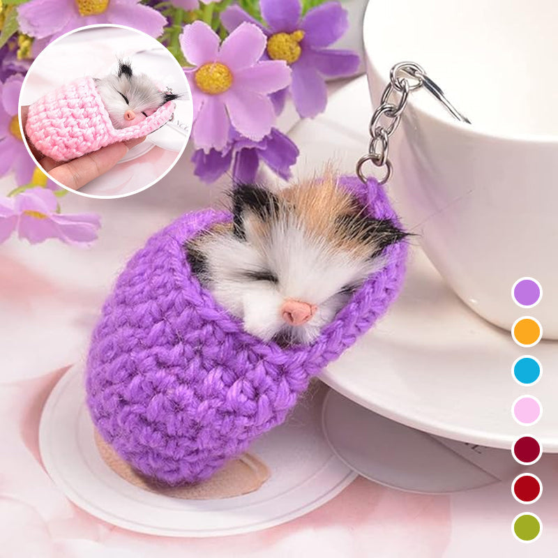 Cute Sleeping Kitten Keychain