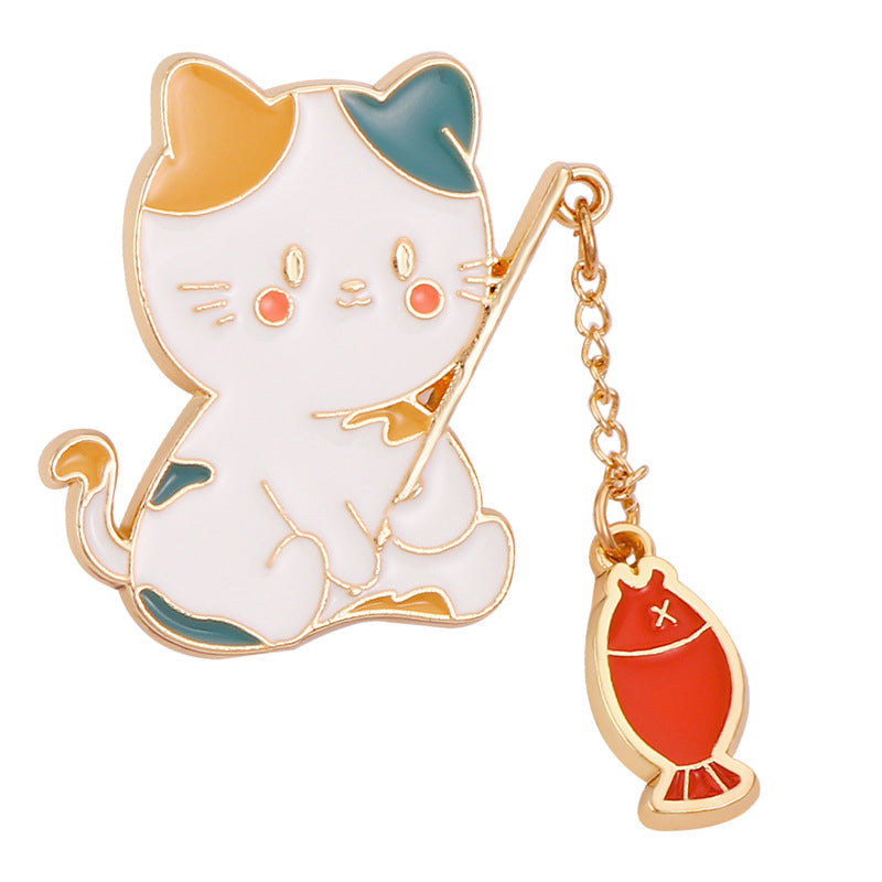 Cute Cat Fishing Brooch